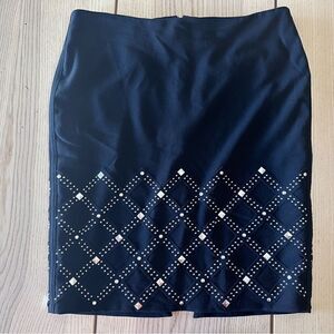 White House Black Market (WHBM) black pencil skirt with metal studded detail - 8